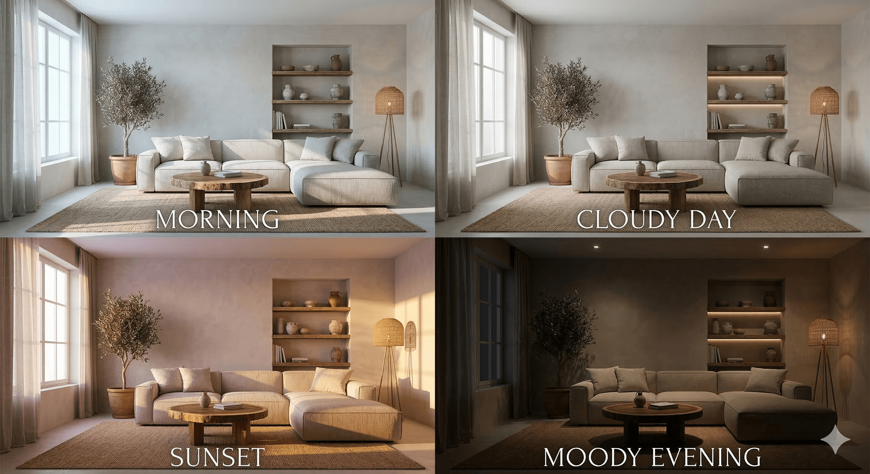 Farklı aydınlatma senaryolarıyla aynı prompt üzerinden çıkartılmış varyasyonlar