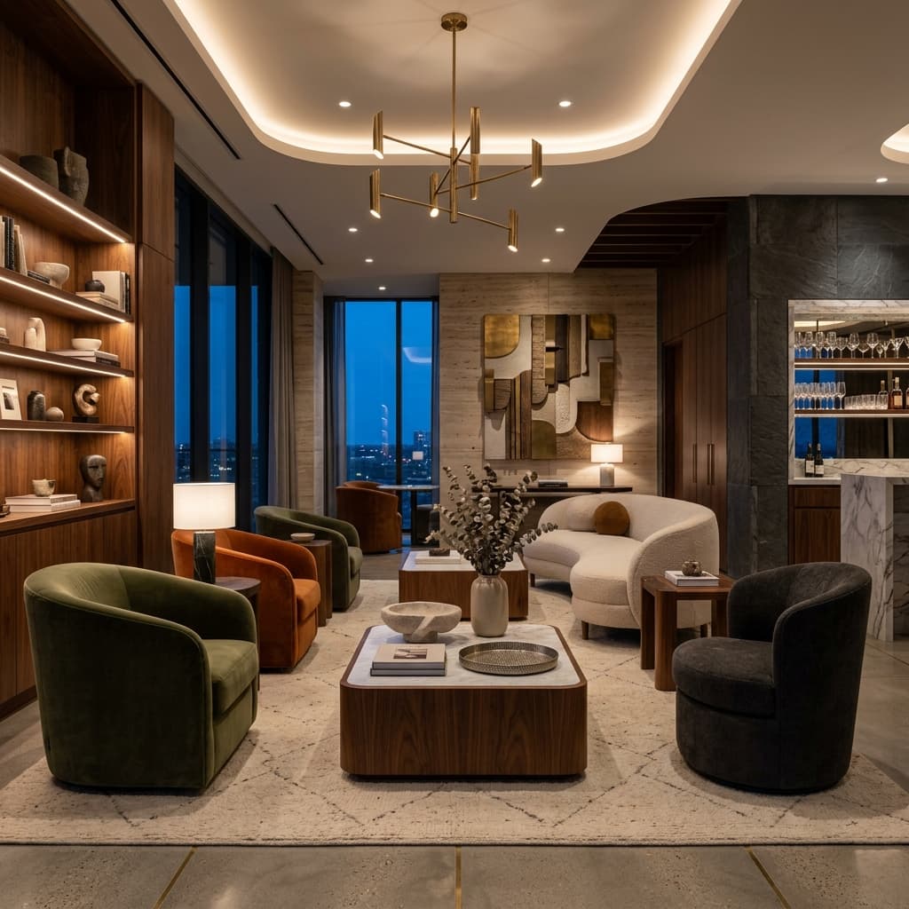 Modern ve şık bir otel lounge alanı