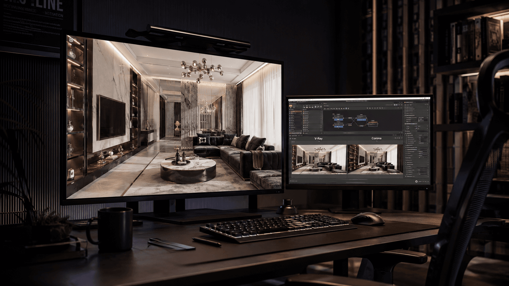 en iyi iç mekan render programları karşılaştırması — Corona V-Ray D5