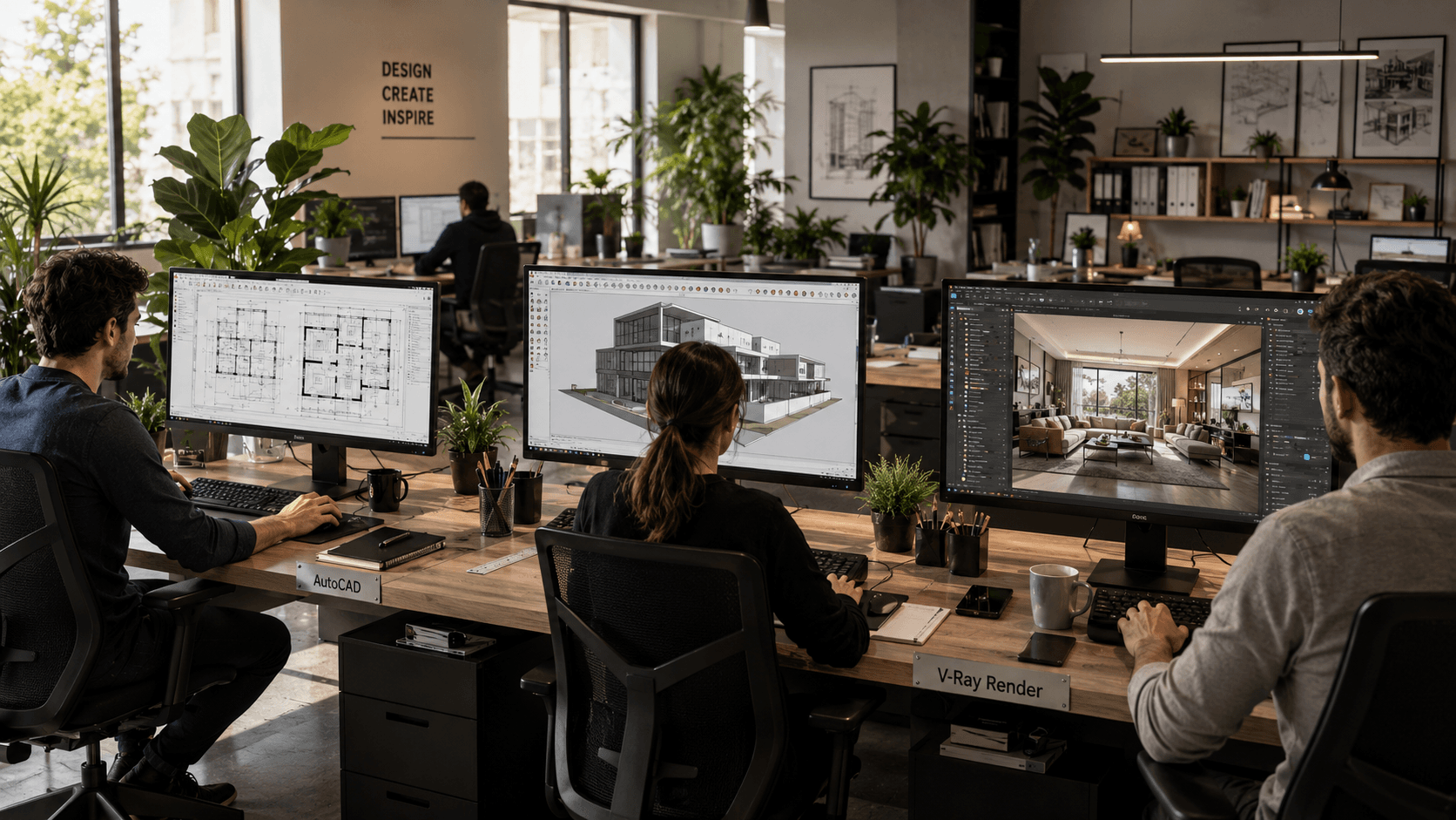 iç mimarlık yazılım ekosistemi çalışma stüdyosu — AutoCAD SketchUp V-Ray