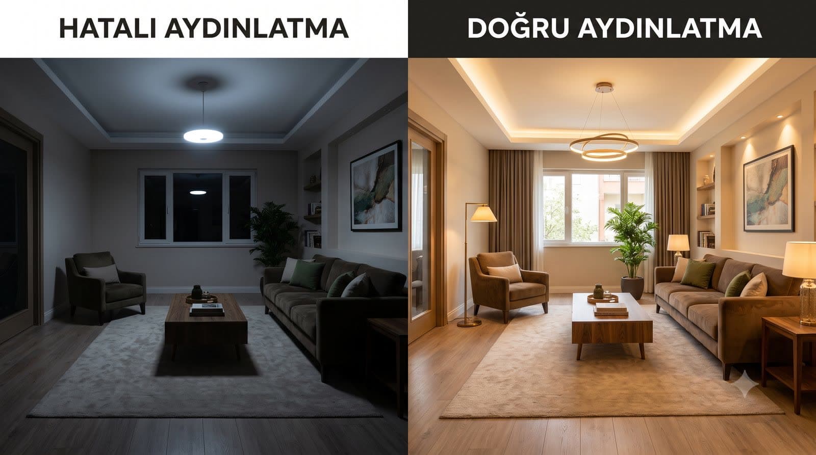 hatalı ve doğru aydınlatma planlaması karşılaştırması