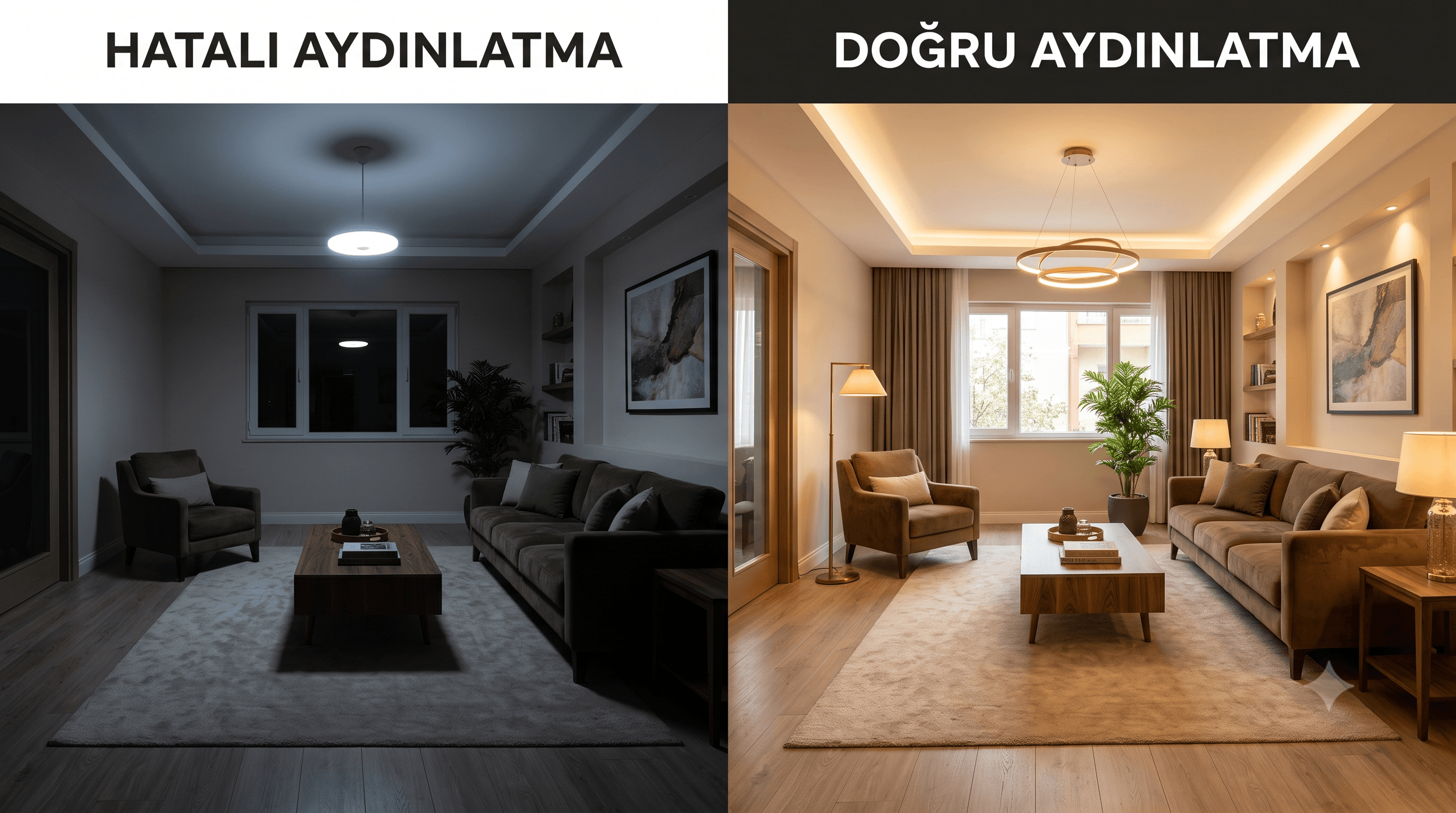 hatalı ve doğru aydınlatma planlaması karşılaştırması