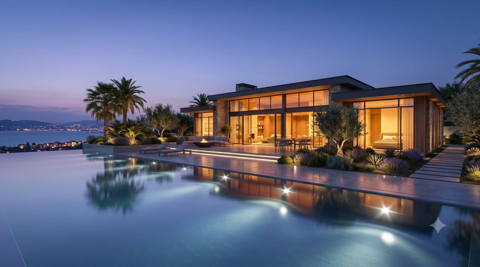 Lumion akşam villa havuz render, lüks peyzaj