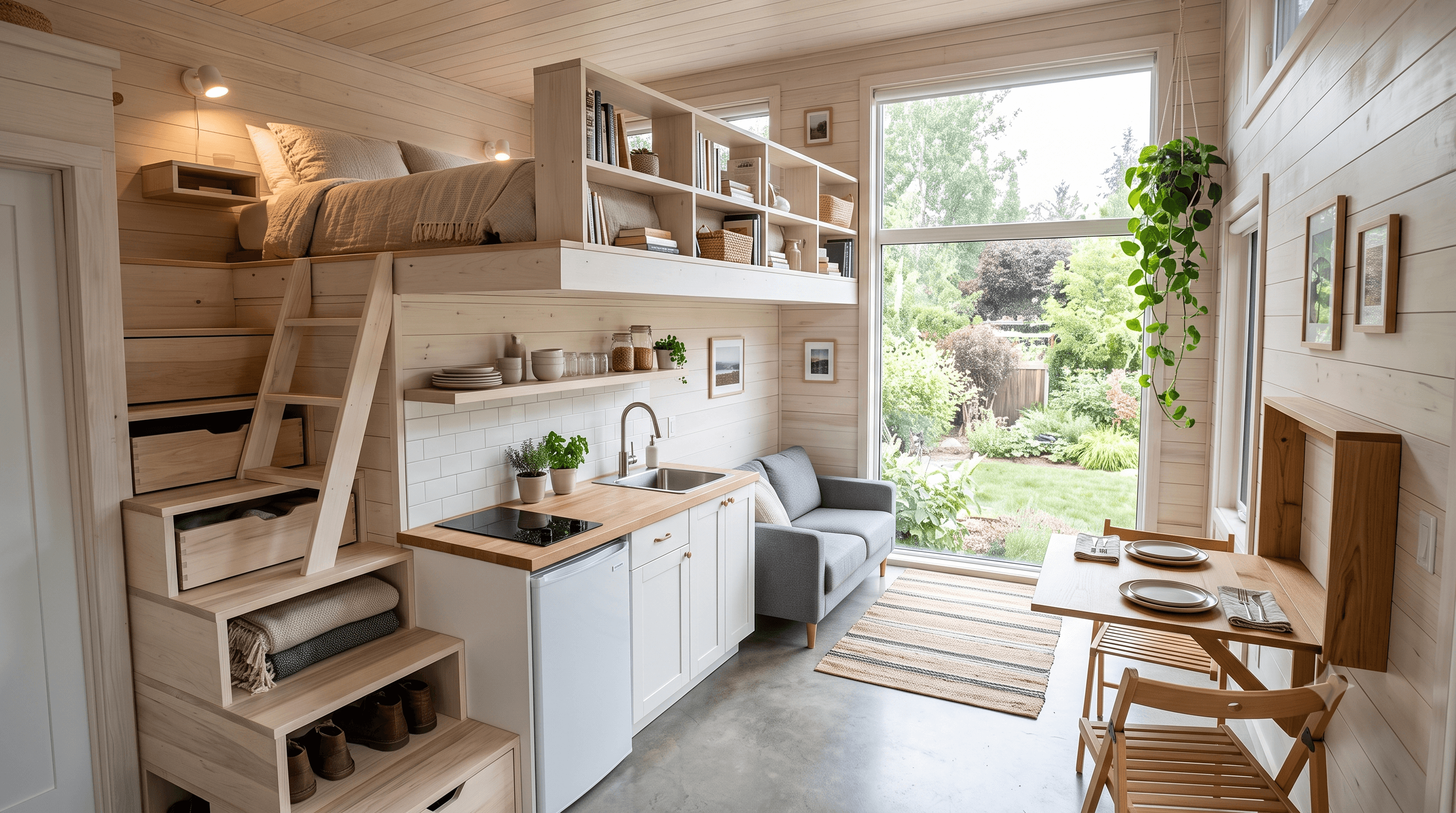 Tiny house iç mekanında akıllı ve kompakt yaşam alanı tasarımı